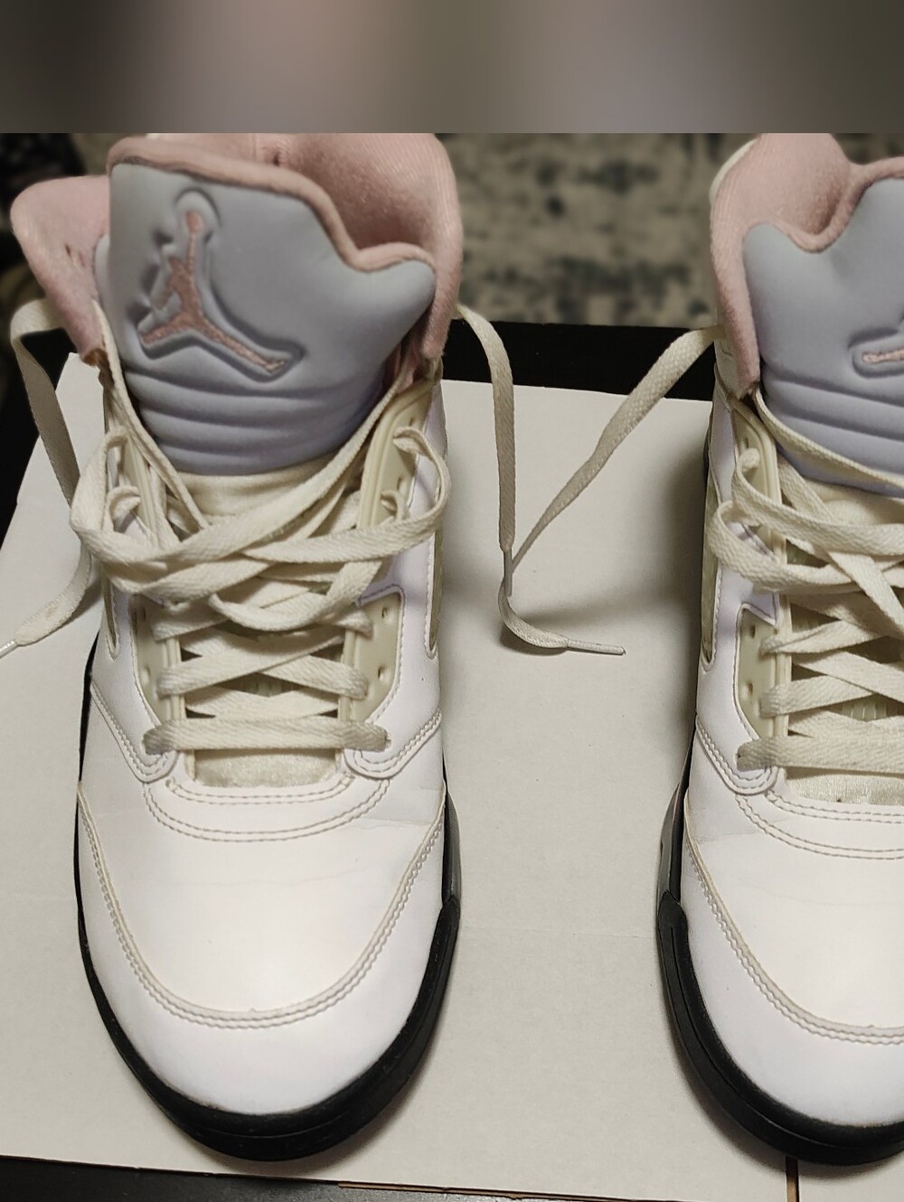 Jordan Men White & Pink High-Top Sneakers with Black Sole
